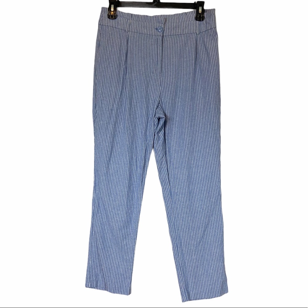 4/$25 Have blue white striped paper bag crop pants